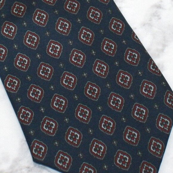 VINTAGE CHRISTIAN DIOR Neck Tie Diamond Mandala Blue Red Luxury Necktie - Picture 5 of 11